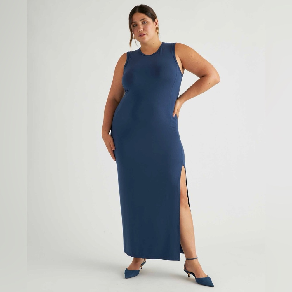 Quince Tencel Jersey Tank Maxi Dress Navy Blue Sleeveless Medium